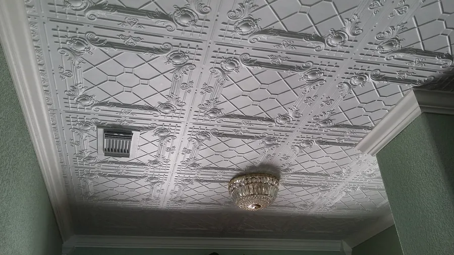 Detailed decorative ceiling surface and crown molding.